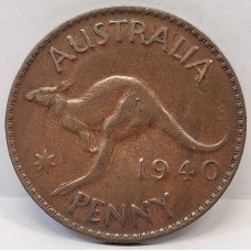 AUSTRALIA 1940 . ONE 1 PENNY . ERROR . PLANCHET FLAW BOTH SIDES